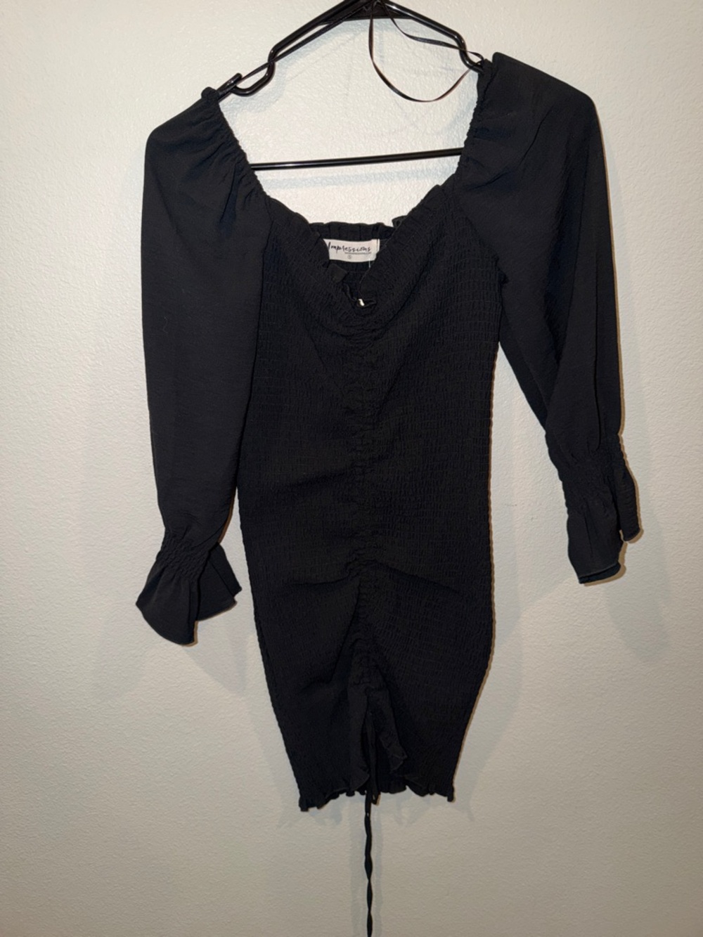 S Black Smocked Puff-Sleeve Mini